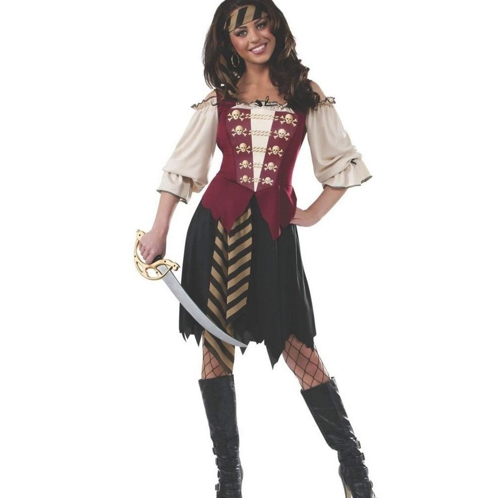 Rubie's Pirate Dress Women M 8/10 Red Black Headscarf Halloween Costume Cosplay